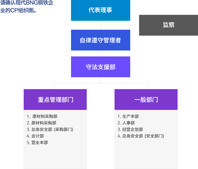 Shows CP organization chart of HYUNDAI BNG STEEL.
