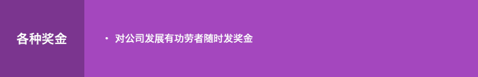 各种奖金 : 对公司发展有功劳者随时发奖金